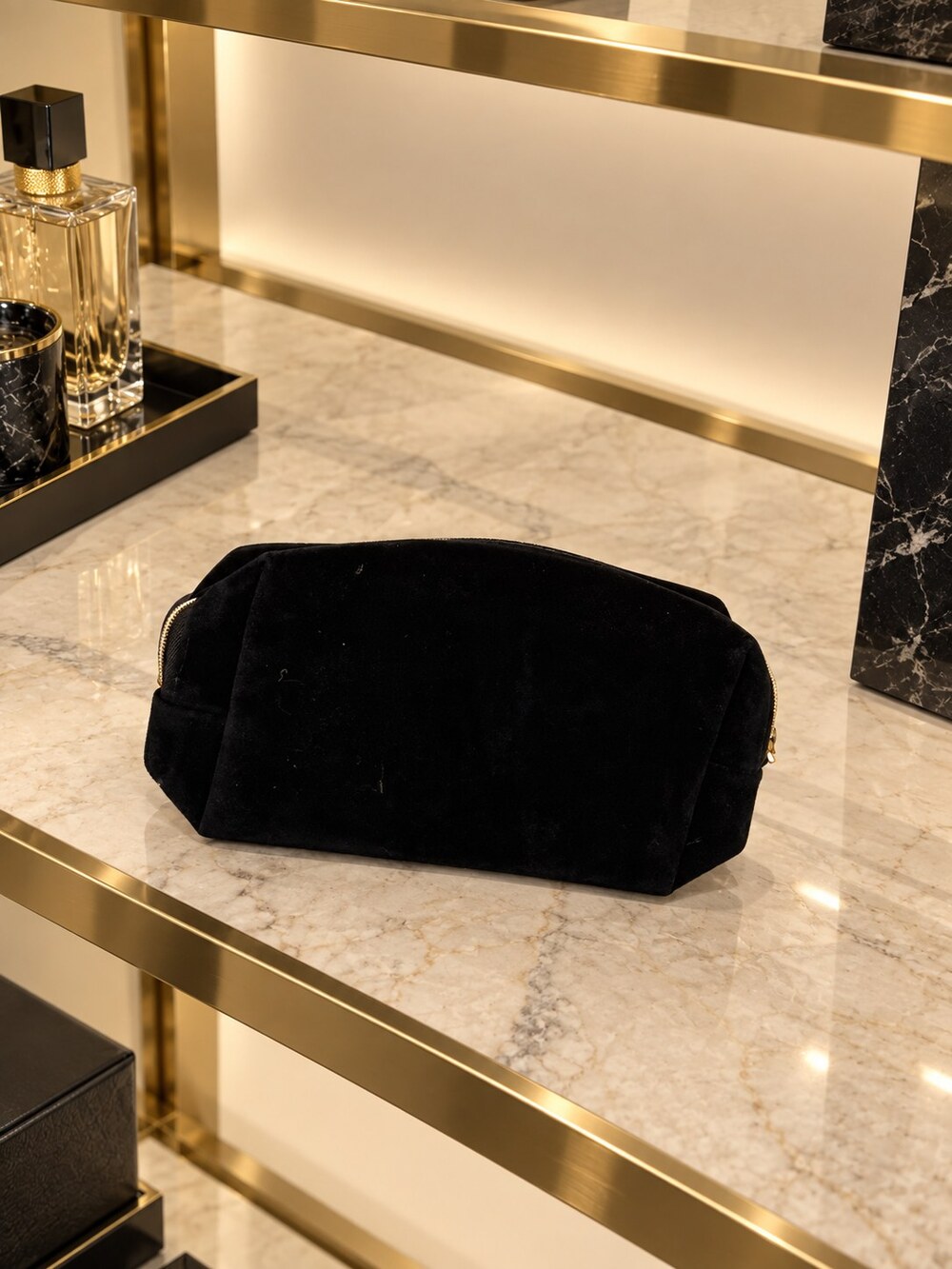Yves Saint Laurent Black Velvet Makeup Bag | Sleek Cosmetic Organizer - Picture 3 of 6